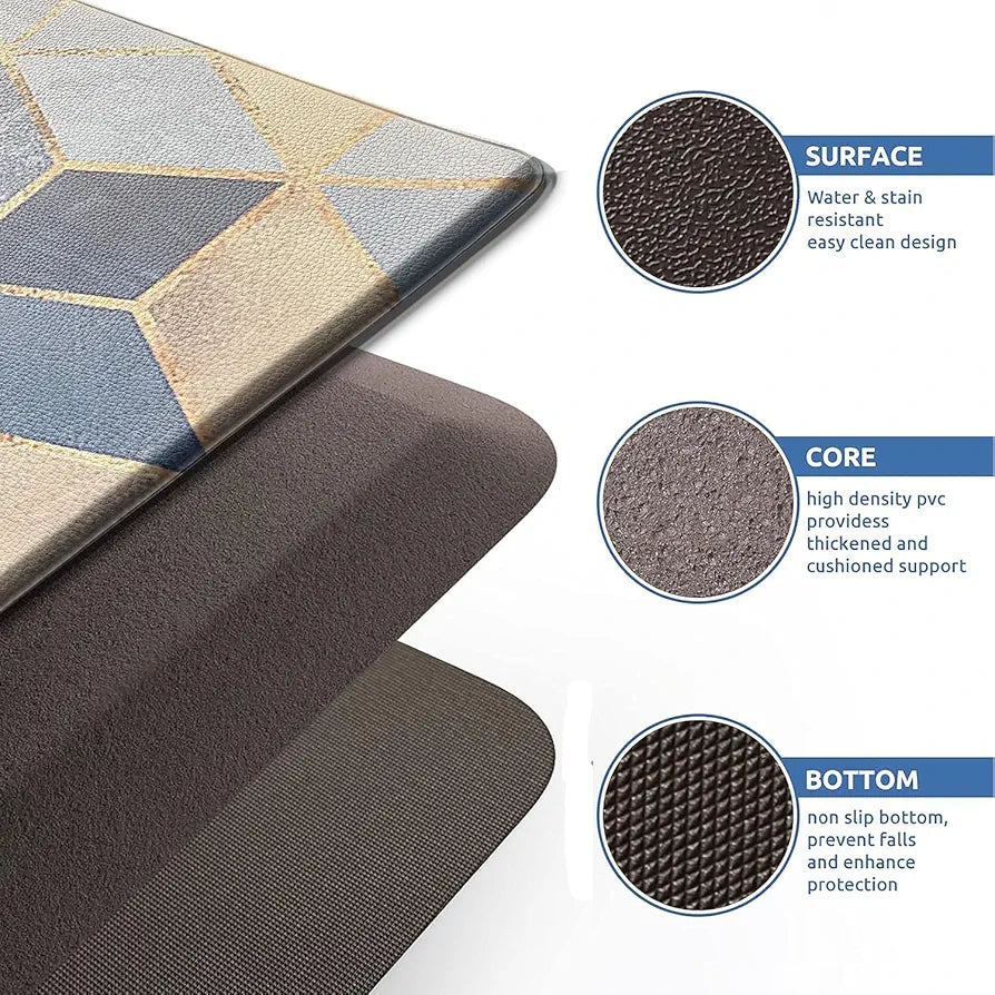 Luxe Home Columbo Anti-Fatigue Kitchen Mat - 51x99 cm Non-Slip Cushioned Comfort Mat - Geometric Hexagonal Pattern Standing Desk Mat - Waterproof and Easy to Clean for Home and Office